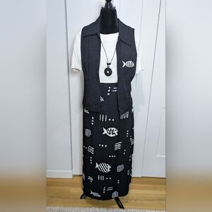 Vintage Sheri Martin Designer Dress With Vest Size 12 Made In USA black & White